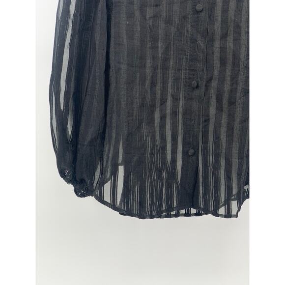 ZARA Women's Black Sheer Striped Regular-Fit Button-Up Long Puff Sleeve Top SZ L - Picture 5 of 10